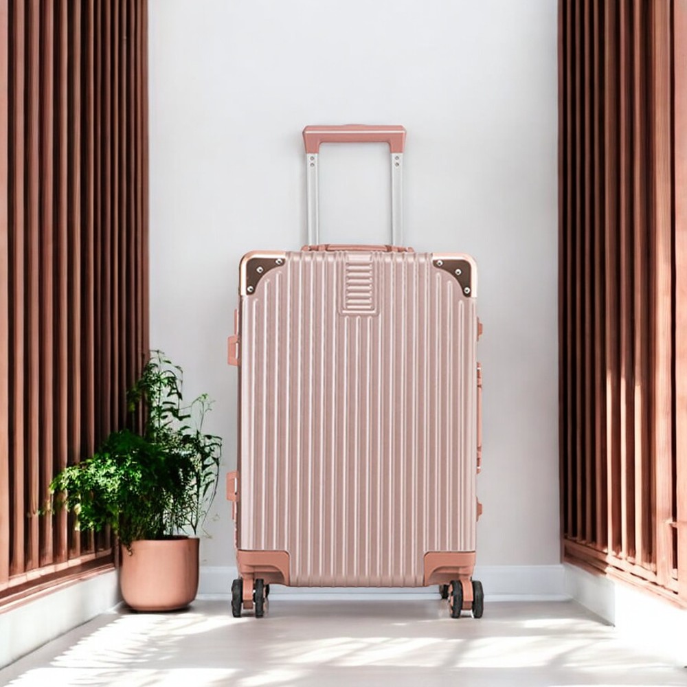 20 Inch Rose Gold Aluminium Framed Hard Shell Without Zipper Carry On Luggage with Spinner Wheel