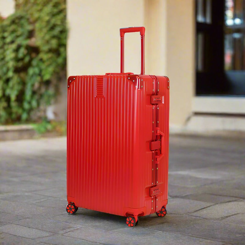 24" Red Aluminium Framed Hard Shell Without Zipper TSA Spinner Wheel Luggage