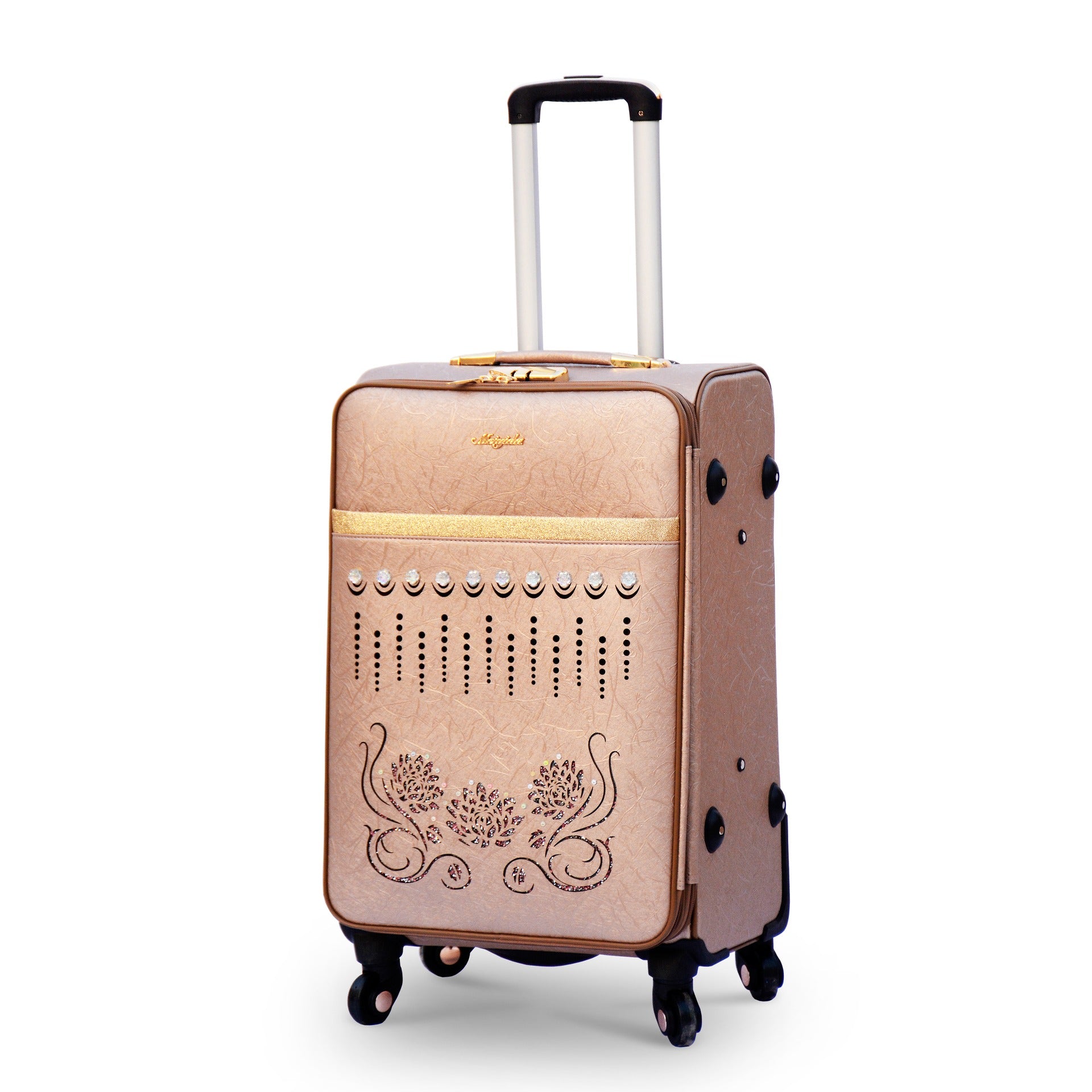 ASD PU Leather Line-Stone Rose Gold Luggage Bag | 4 Pcs Set 7" 20" 24" 28 Inches