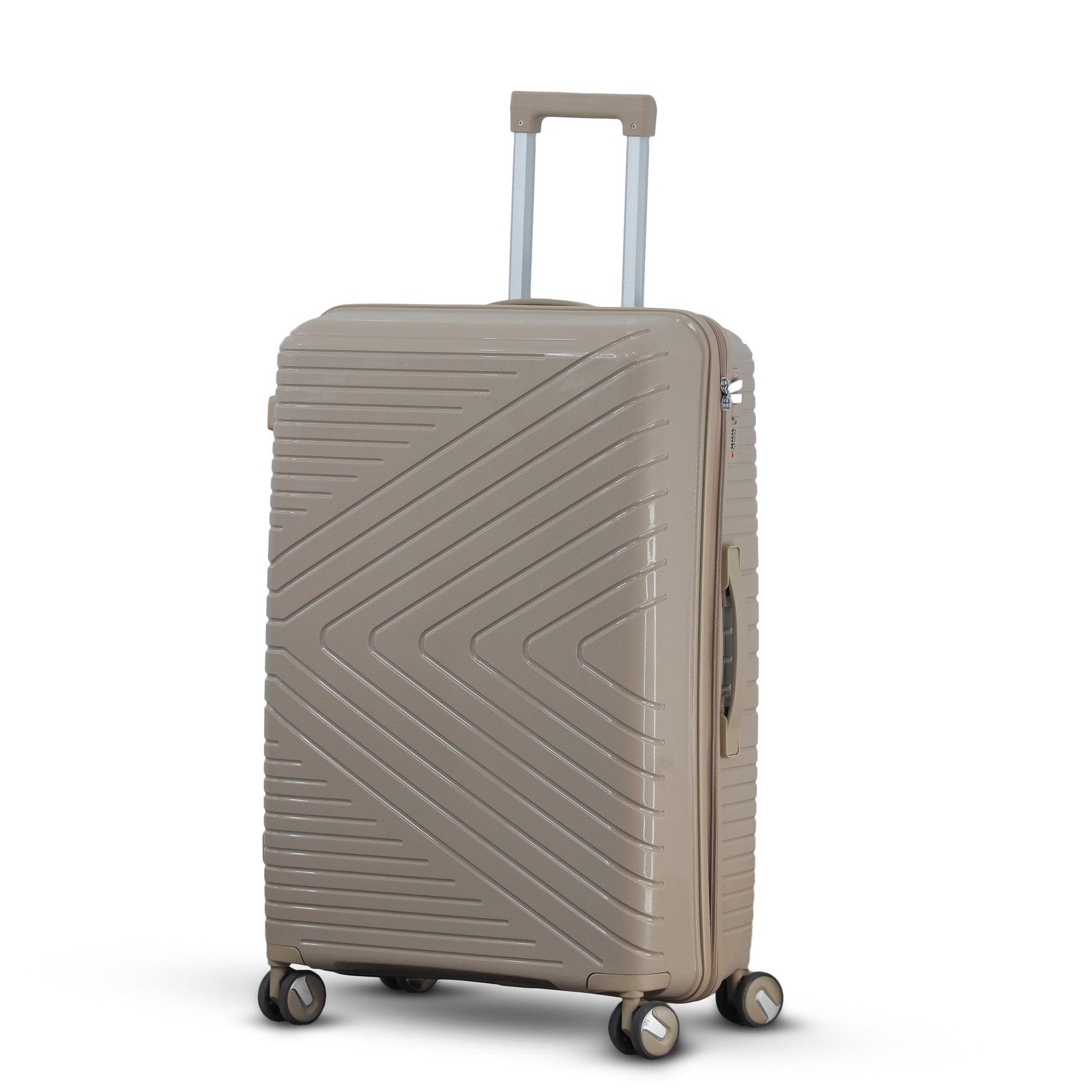 3 Piece Set 20, 24 and 28 Inches Beige Crossline PP Unbreakable Luggage Bag With Double Spinner Wheel