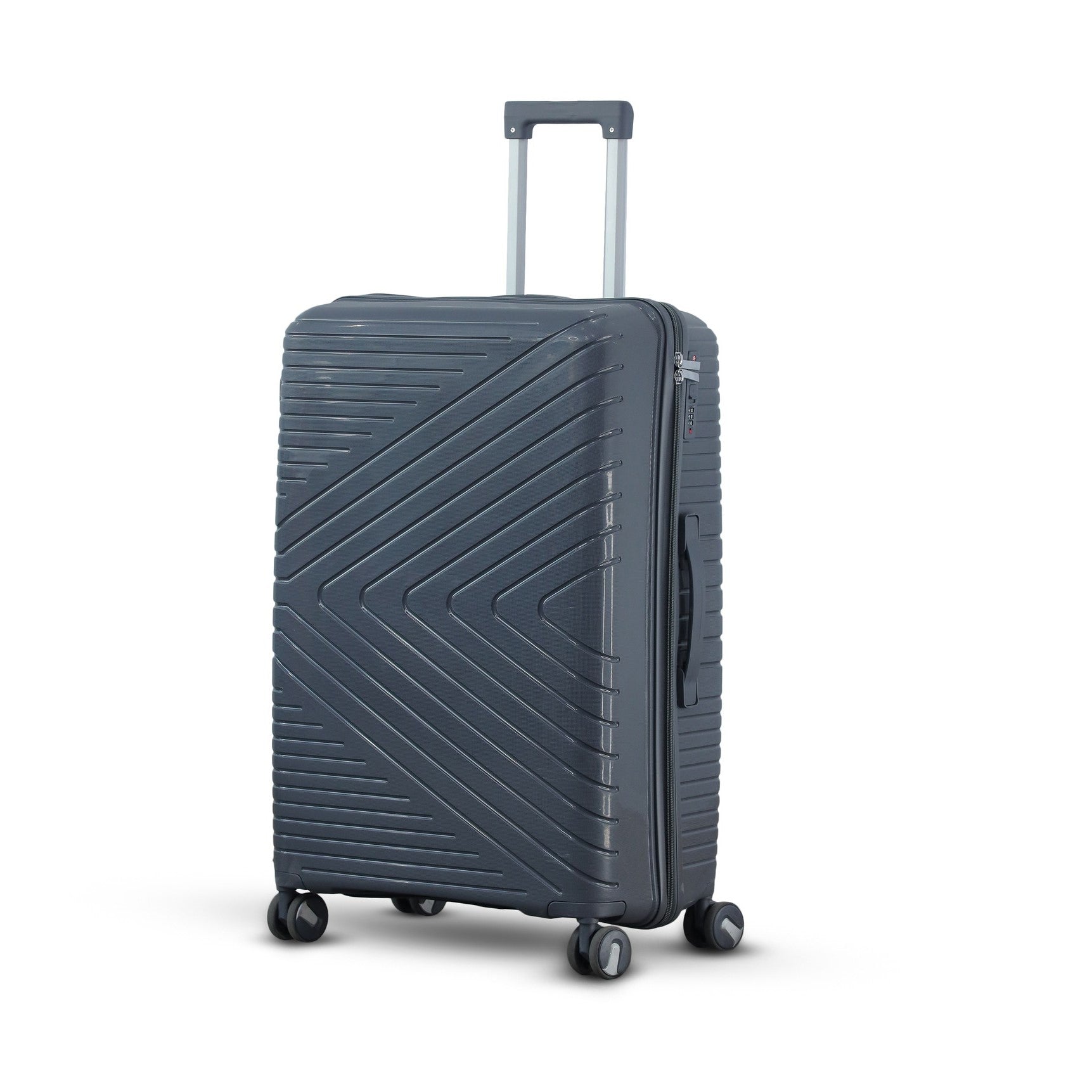 3 Piece Set 20" 24" 28 Inches Dark Grey Crossline PP Unbreakable Luggage Bag With Double Spinner Wheel
