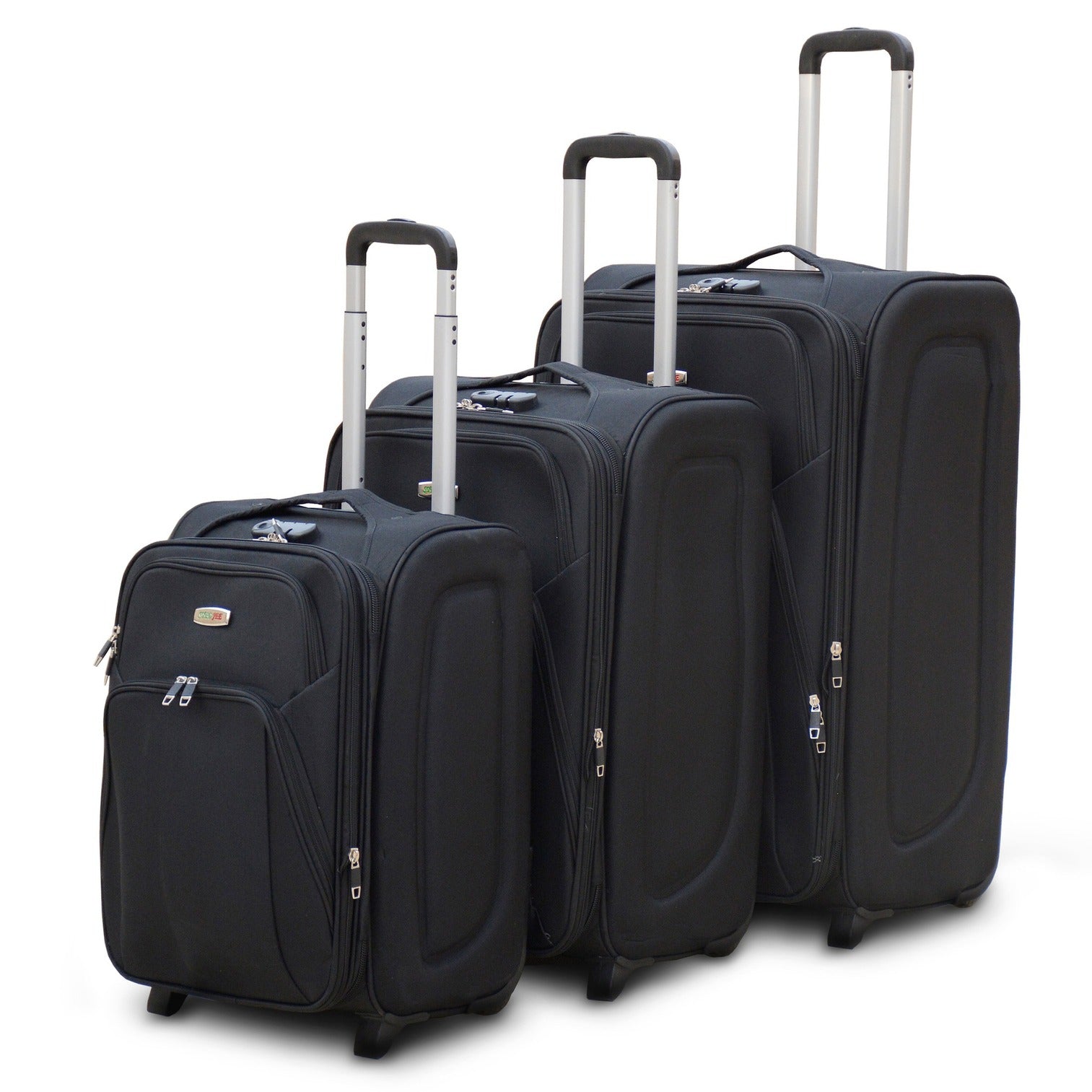3 Piece Full Set 20" 24" 28 Inches Black Colour SJ JIAN 2 Wheel Lightweight Soft Material Luggage Bag