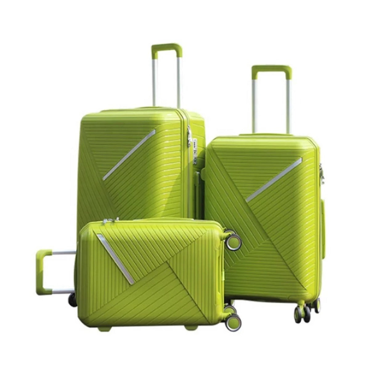 3 Piece Set 20, 24 and 28 Inches Green Advanced PP Luggage Bag With Double Spinner Wheel
