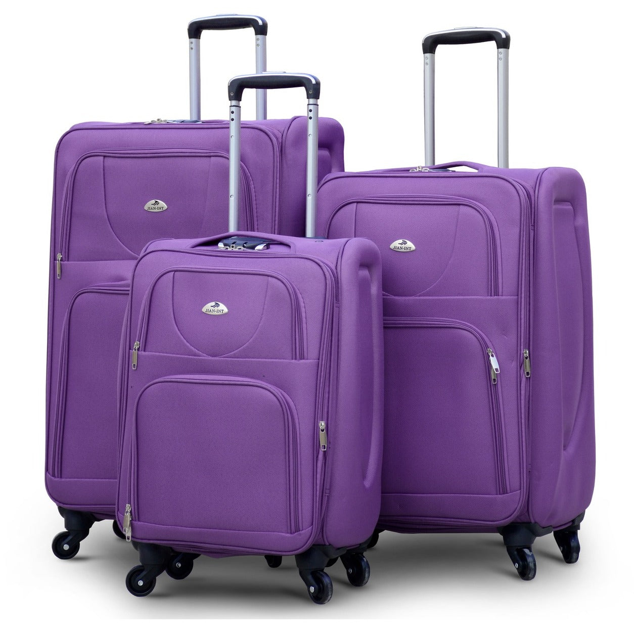 3 Piece Set 20" 24" 28 Inches Purple SJ JIAN 4 Wheel Luggage Lightweight Soft Material Trolley Bag