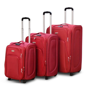 SJ JIAN 2 Wheel Lightweight Soft Material Luggage Bag | 3 Piece Set 20, 24 and 28 Inches Red