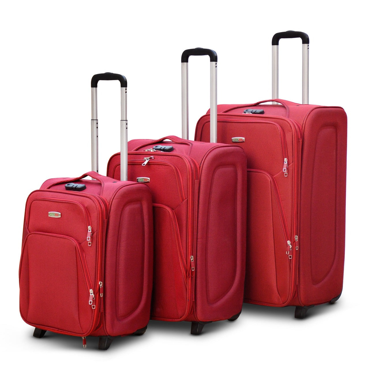 3 Piece Set 20" 24" 28 Inches Red SJ JIAN 2 Wheel Lightweight Soft Material Luggage Bag