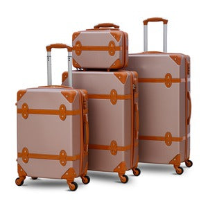 4 Piece Set 7” 20” 24” 28 inches Rose Gold Corner Guard ABS  Spinner Wheel Luggage Bag