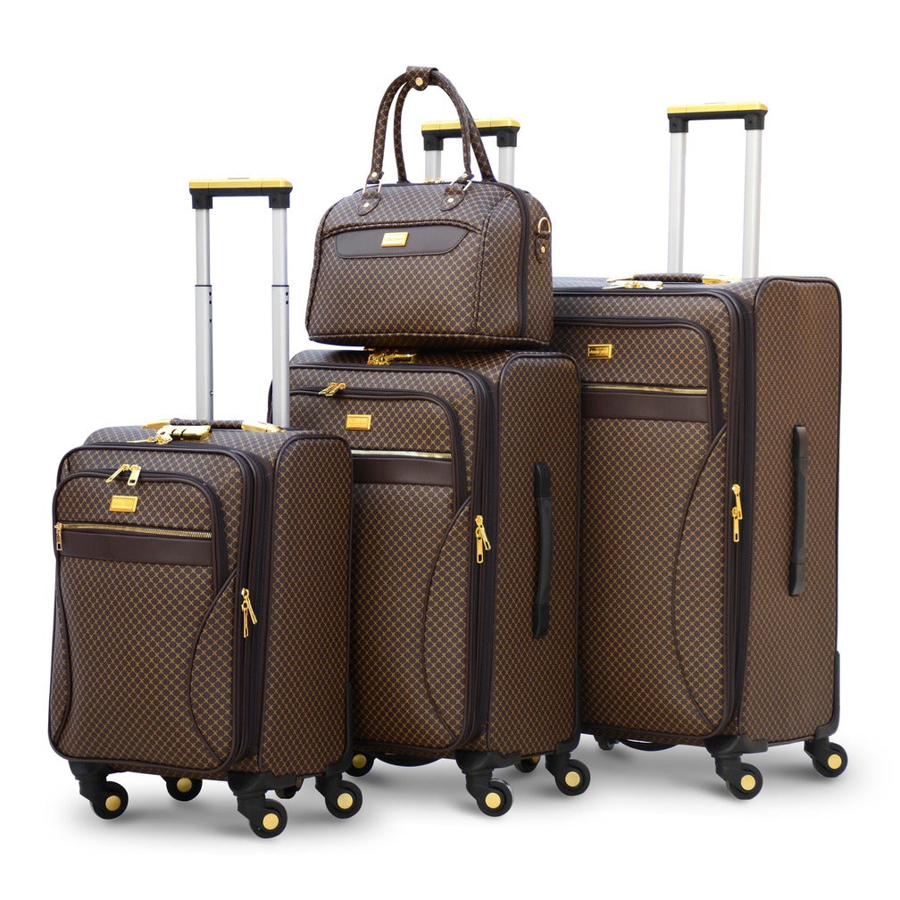 4 Piece Full Set 7" 20" 24" 28 Inches VL Classic PU Leather Lightweight Soft Material Luggage Bag with Spinner wheel Zaappy