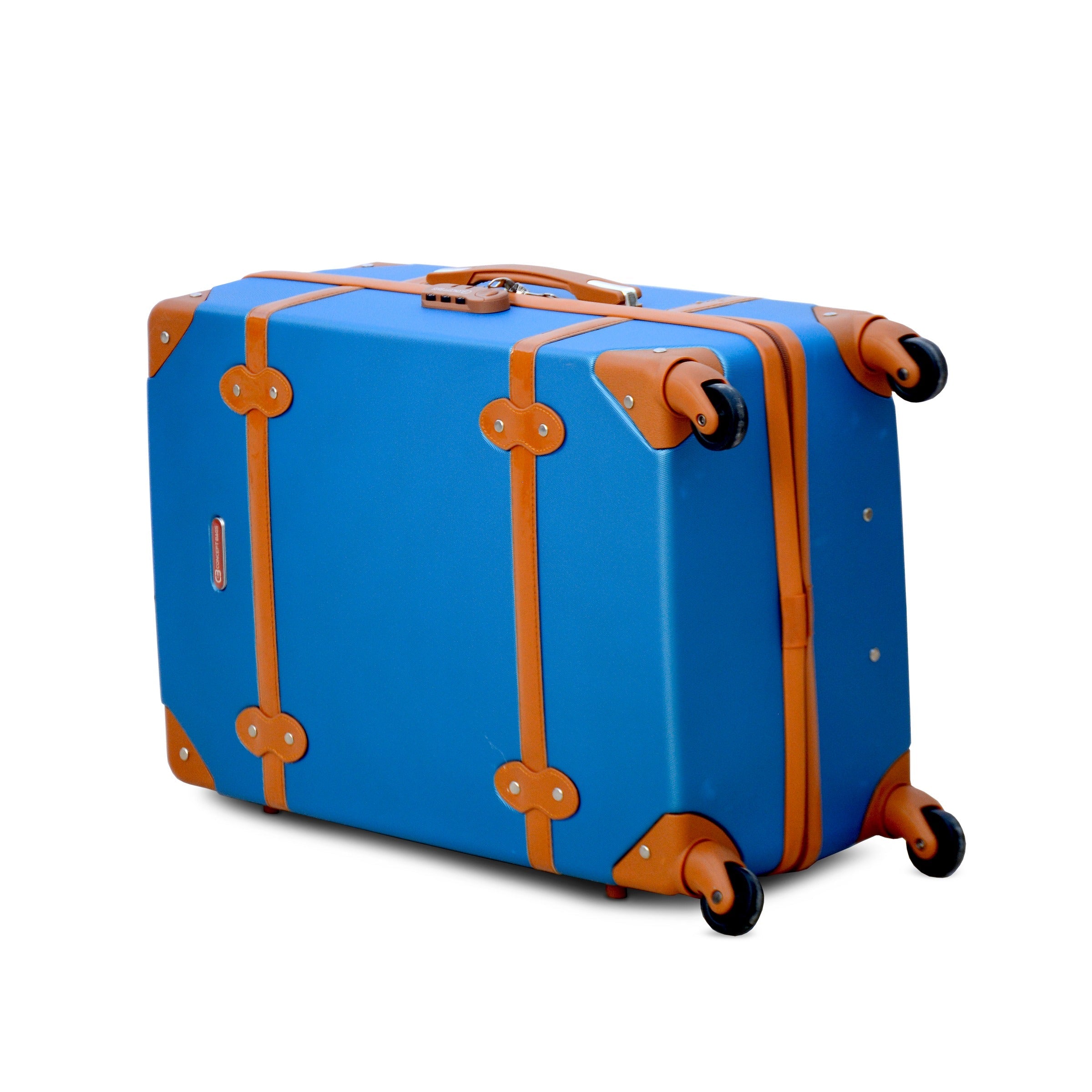 20" Blue and Brown Corner Guard ABS Lightweight Carry On Luggage Bag With Spinner Wheel