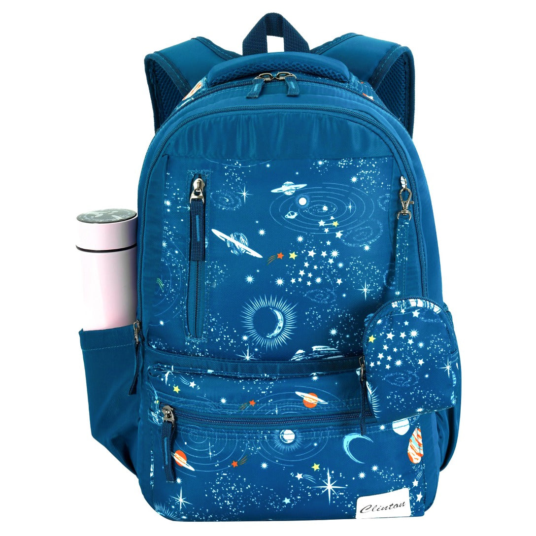 Buy 1 Get 1 Free | Multi Pockets Lightweight Waterproof Espiral Galaxy Backpack With Pencil Pouch Zaappy