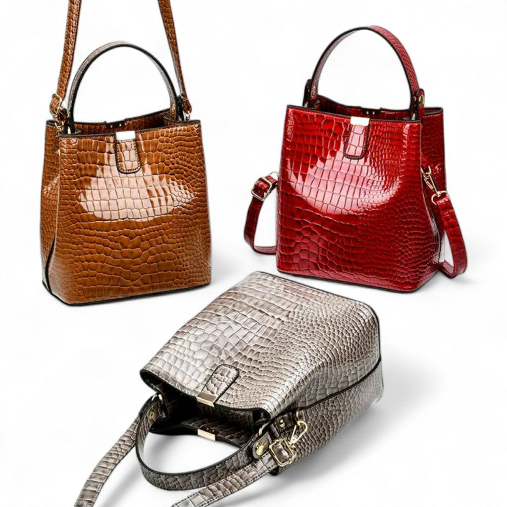 Crocodile Pattern Trendy Bucket Bag For Women | Elegant Top Handle Satchel Tote Bag