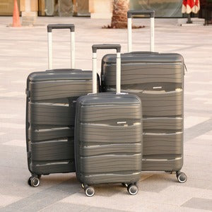 3 Pcs Set 20” 24” 28 Inches Dark Grey Lightweight PP Luggage Bag With Spinner Wheel