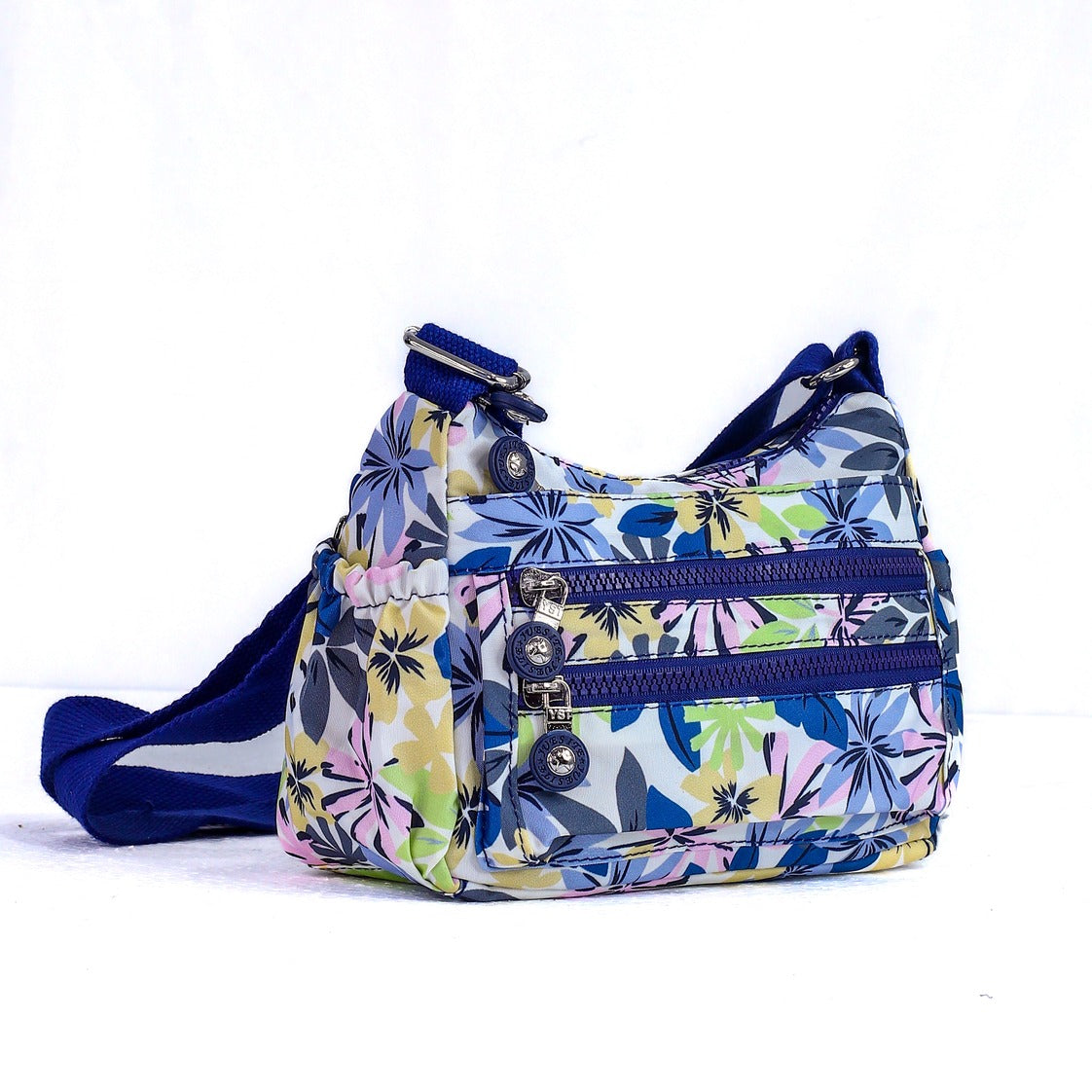 Floral Print LS Cross Body Shoulder Bag | Multi Zipper Pocket Casual Sling Bag