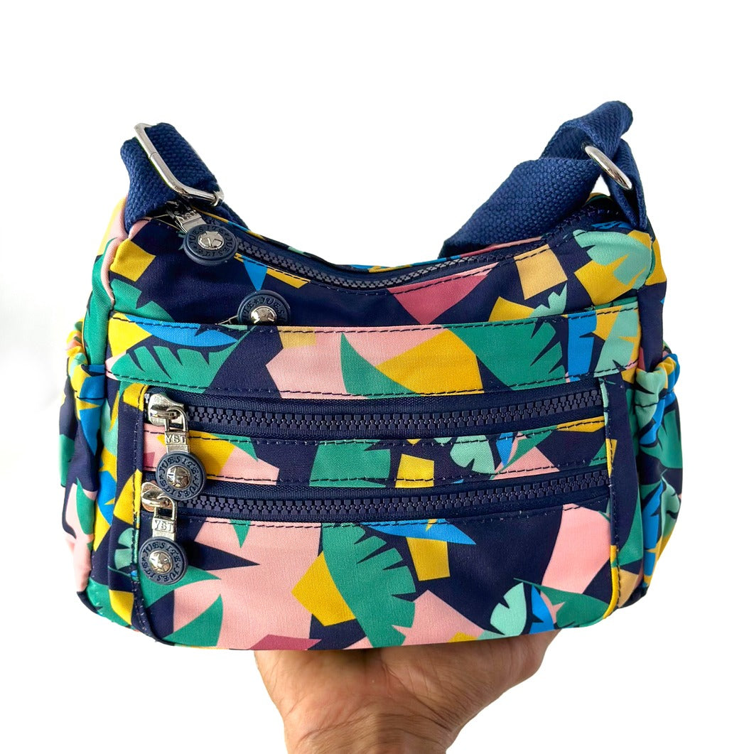 Floral Print LS Cross Body Shoulder Bag | Multi Zipper Pocket Casual Sling Bag