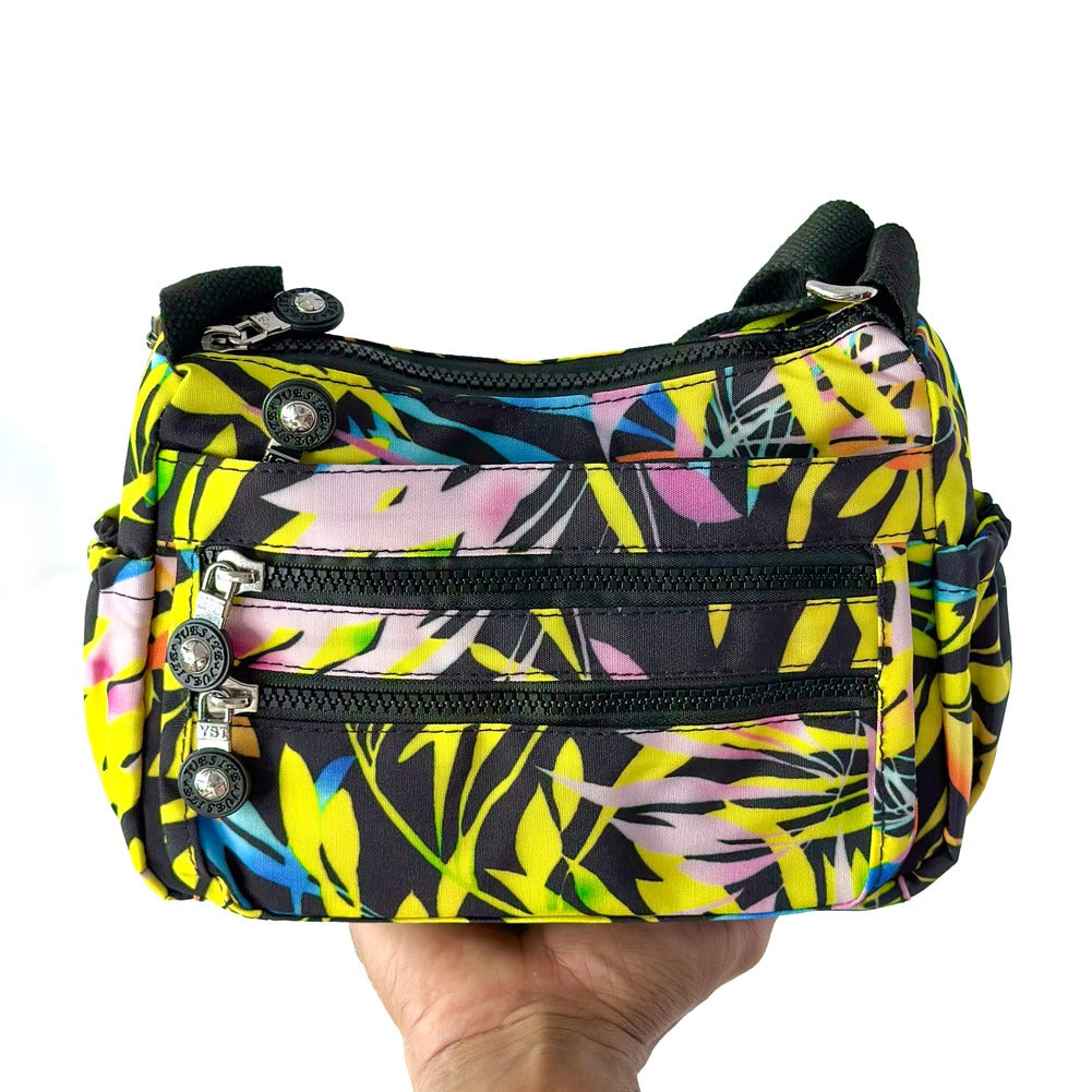 Floral Print LS Cross Body Shoulder Bag | Multi Zipper Pocket Casual Sling Bag