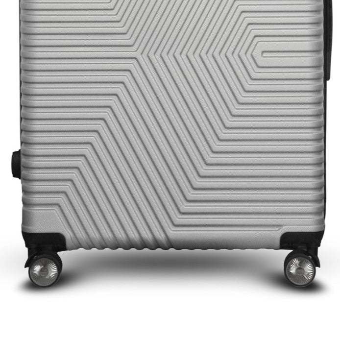 3 Piece Set 20" 24" 28 Inches Silver Zig Zag ABS Lightweight Luggage Bag with Double Spinner Wheel