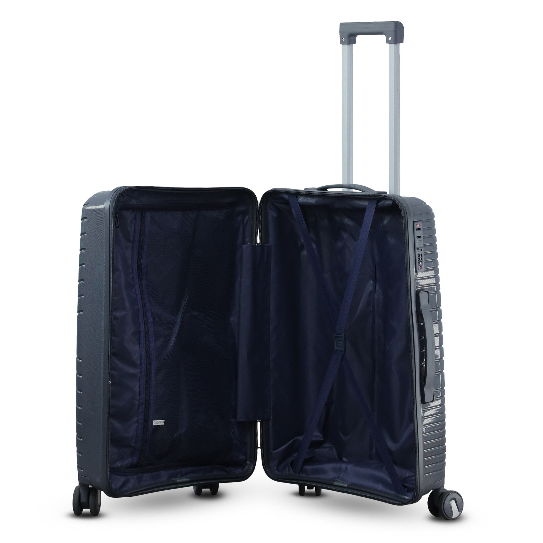 3 Piece Set 20" 24" 28 Inches Dark Grey Crossline PP Unbreakable Luggage Bag With Double Spinner Wheel