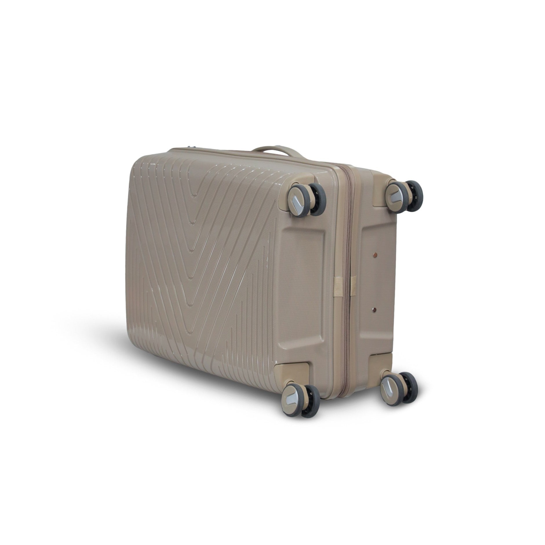 3 Piece Set 20, 24 and 28 Inches Beige Crossline PP Unbreakable Luggage Bag With Double Spinner Wheel