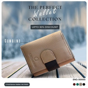 Men's Genuine Leather Wallet | 3 Fold Button Wallet WLT0001