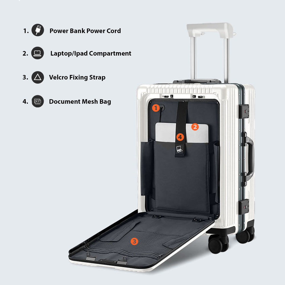 Multifunctional Front Opening Aluminum Frame Luggage | High-End New Business Cabin Suitcase