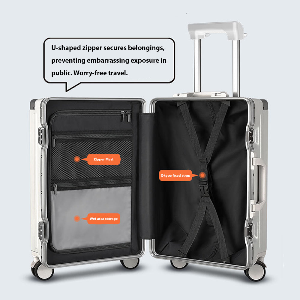 Multifunctional Front Opening Aluminum Frame Luggage | High-End New Business Cabin Suitcase