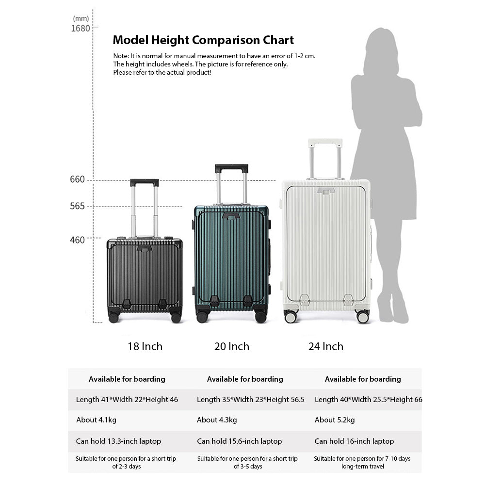 Multifunctional Front Opening Aluminum Frame Luggage | High-End New Business Cabin Suitcase