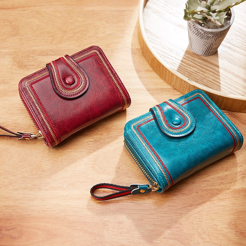 Oil Wax Small Women Wallet | PU Leather Ladies Card Holder Purse