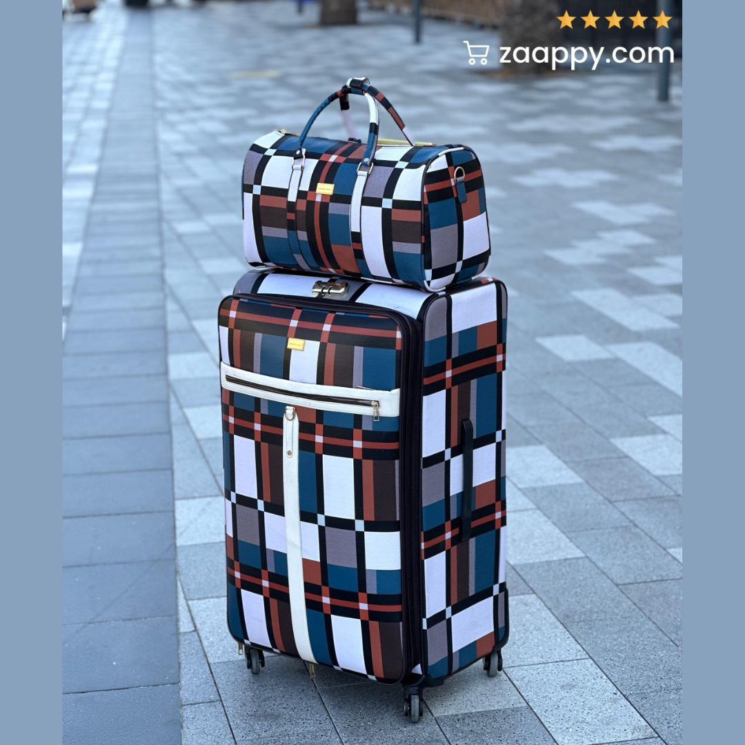 PU Check Type 40 Kg 4 Wheel Luggage Bag With Beauty Case Combo Set