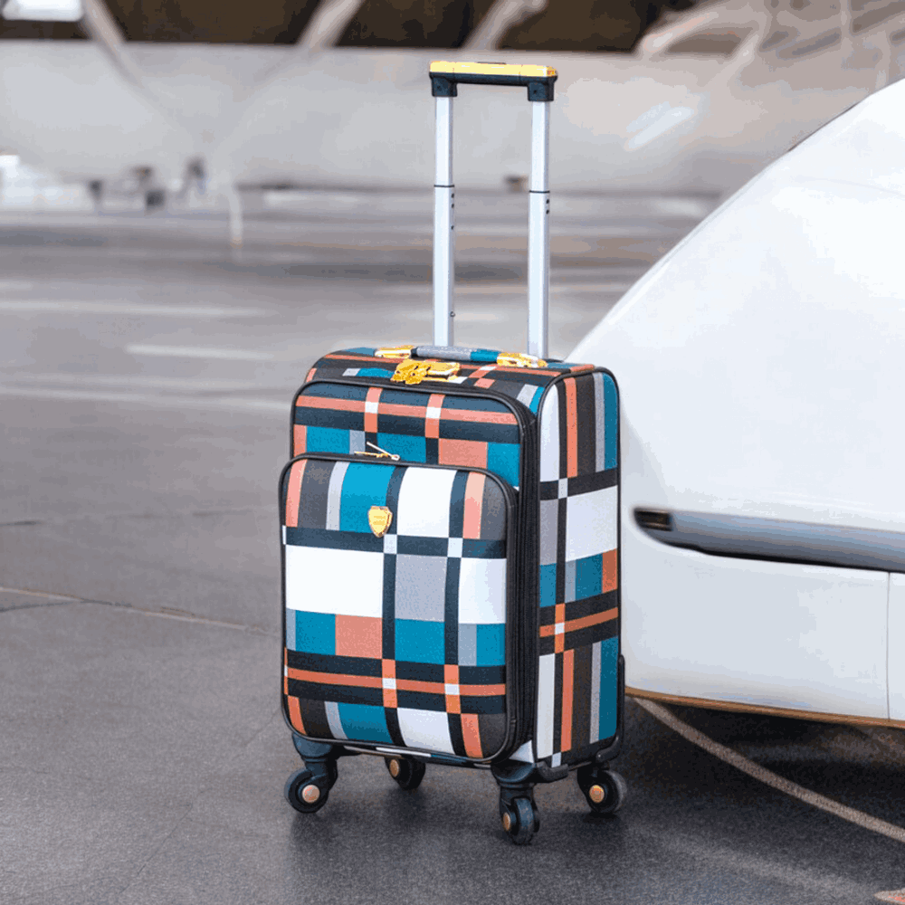 Check Design Lightweight PU Luggage with Spinner Wheel | 4 Piece Set 7, 20, 24 and 28 Inches