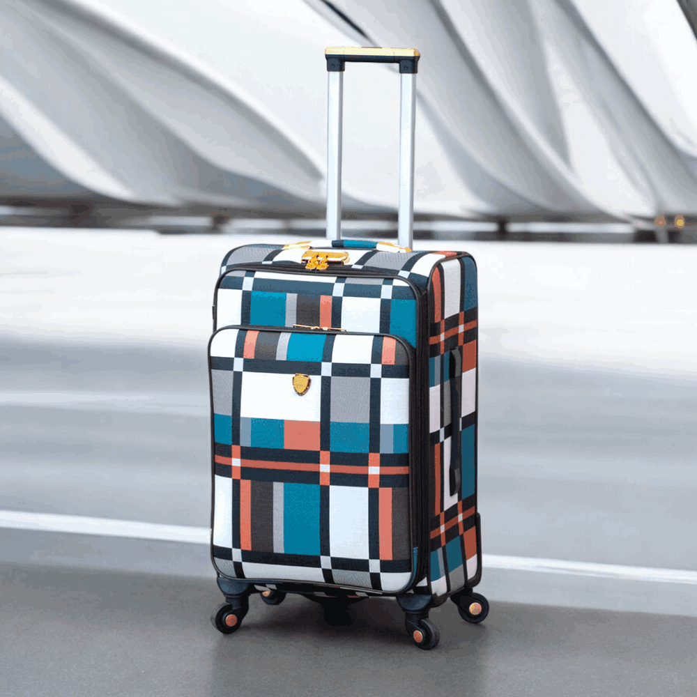 Check Design Lightweight PU Luggage with Spinner Wheel | 4 Piece Set 7, 20, 24 and 28 Inches