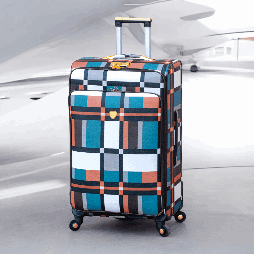 Check Design Lightweight PU Luggage with Spinner Wheel | 4 Piece Set 7, 20, 24 and 28 Inches