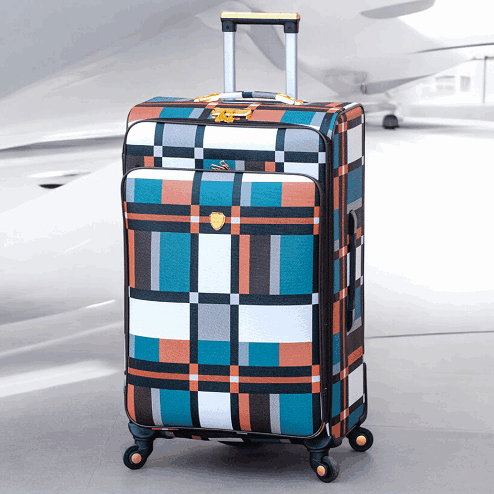 Check Design Lightweight PU Luggage with Spinner Wheel | 4 Piece Set 7, 20, 24 and 28 Inches
