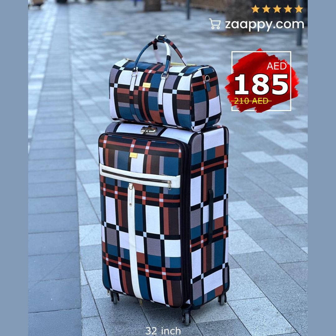 PU Check 40 Kg 4 Wheel Luggage Bag With Beauty Case Combo Set Zaappy