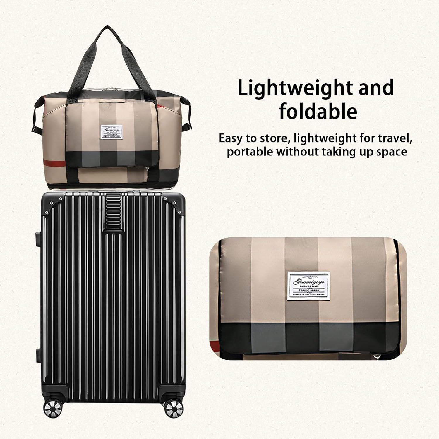 Check Type Foldable High Capacity Pocket Travel Bag | Expandable Waterproof Shoulder Bag Zaappy