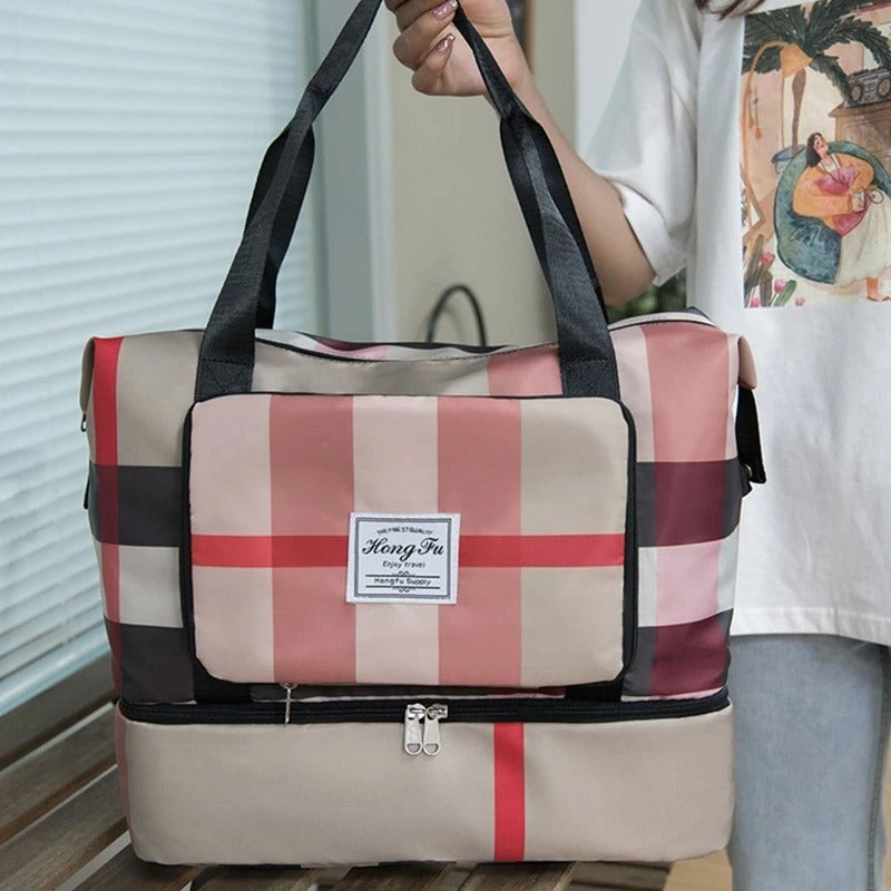 Check Type Foldable High Capacity Pocket Travel Bag | Expandable Waterproof Shoulder Bag