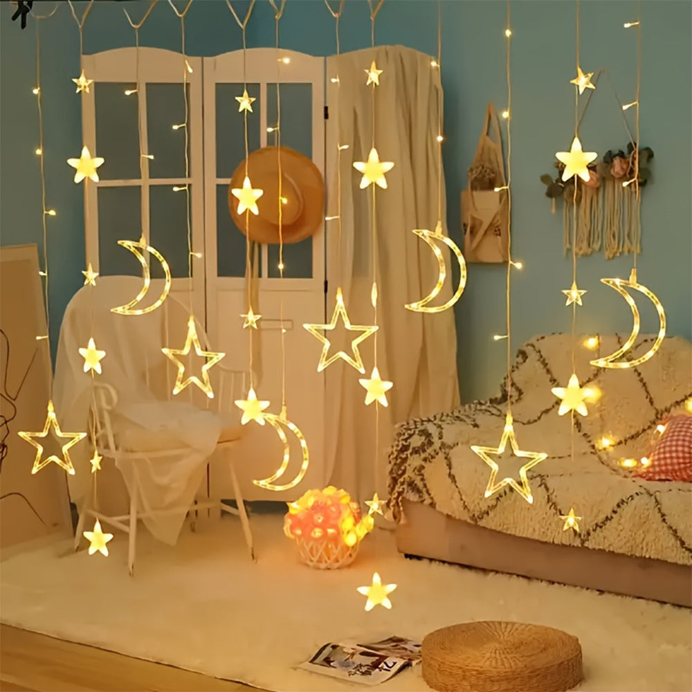 Premium Ramadan Star and Moon Curtain Lights – Festive Home Decoration