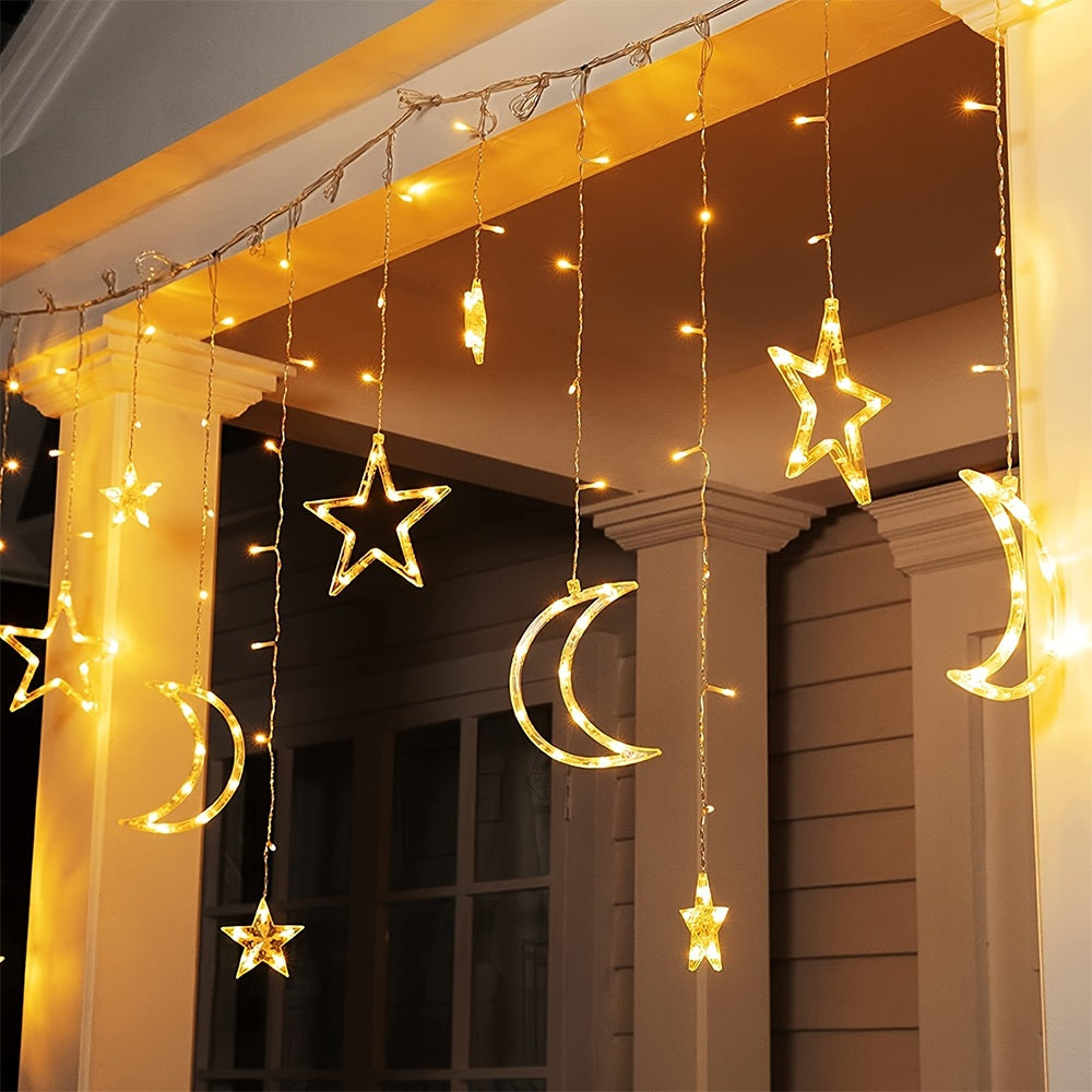 Premium Ramadan Star and Moon Curtain Lights – Festive Home Decoration