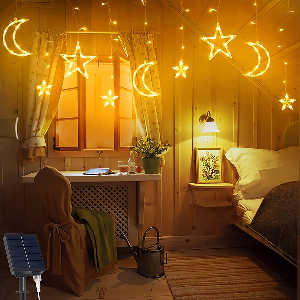 Premium Ramadan Star and Moon Curtain Lights – Festive Home Decoration