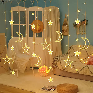 Premium Ramadan Star and Moon Curtain Lights – Festive Home Decoration