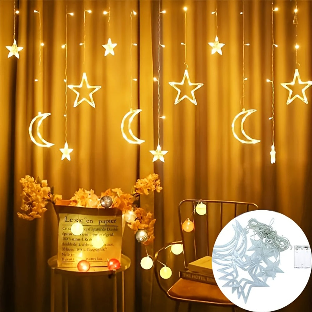 Premium Ramadan Star and Moon Curtain Lights – Festive Home Decoration