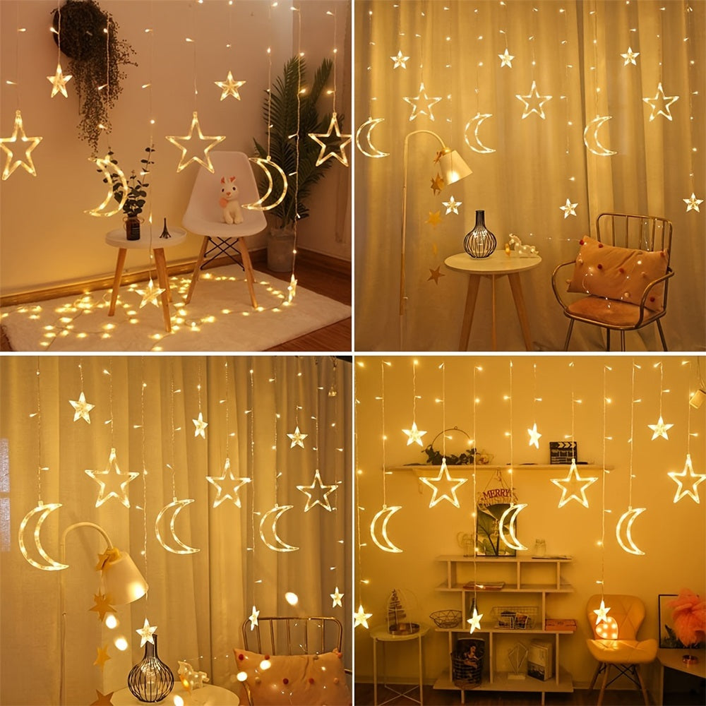 Premium Ramadan Star and Moon Curtain Lights – Festive Home Decoration