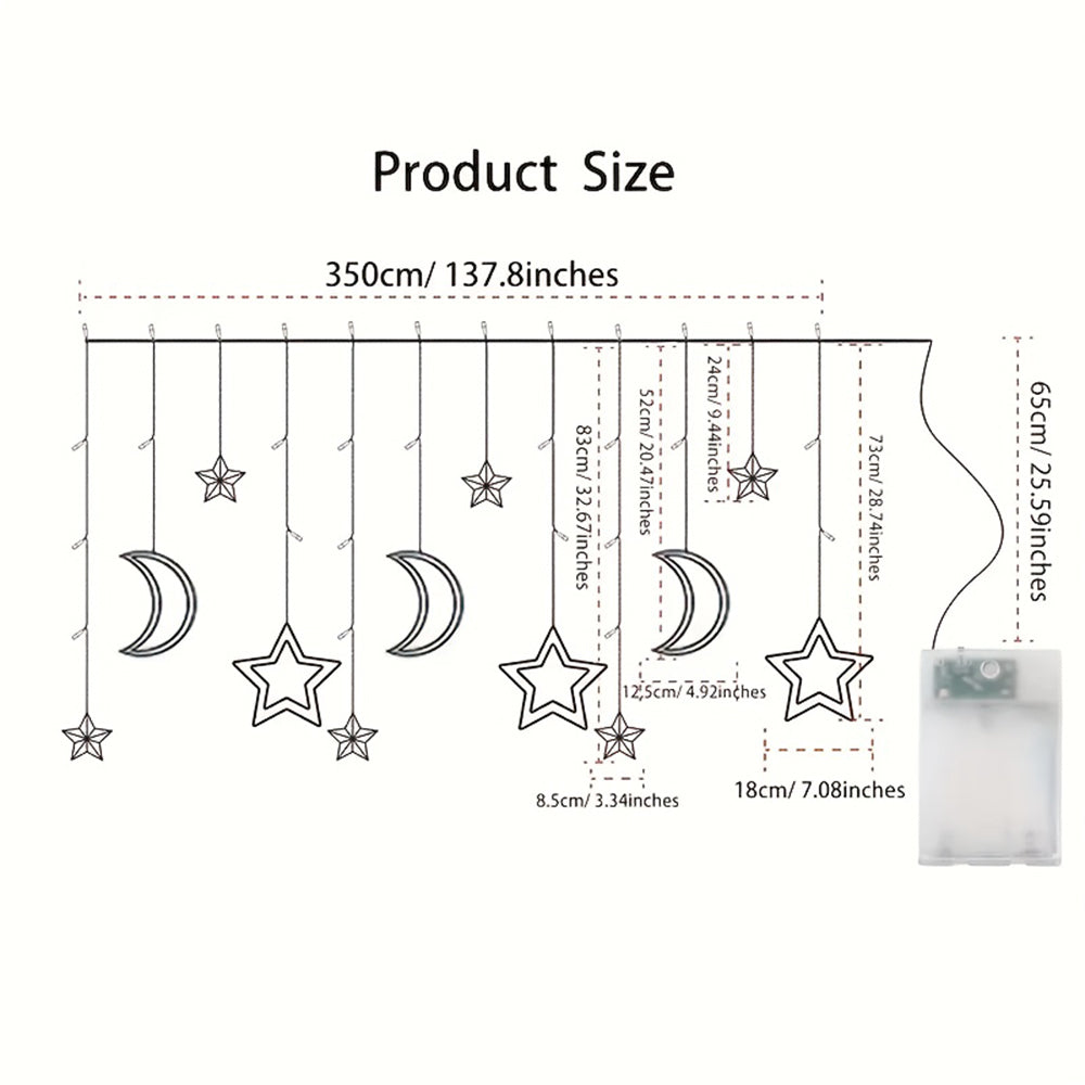 Premium Ramadan Star and Moon Curtain Lights – Festive Home Decoration