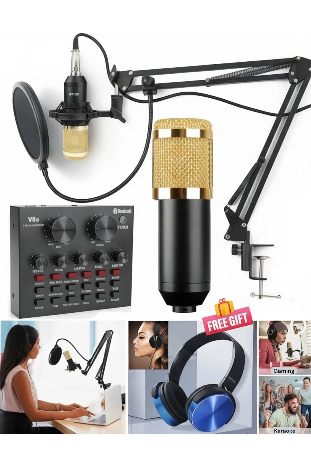 Professional Studio Recording Microphone BM 800 and V8 Live Sound Card ...