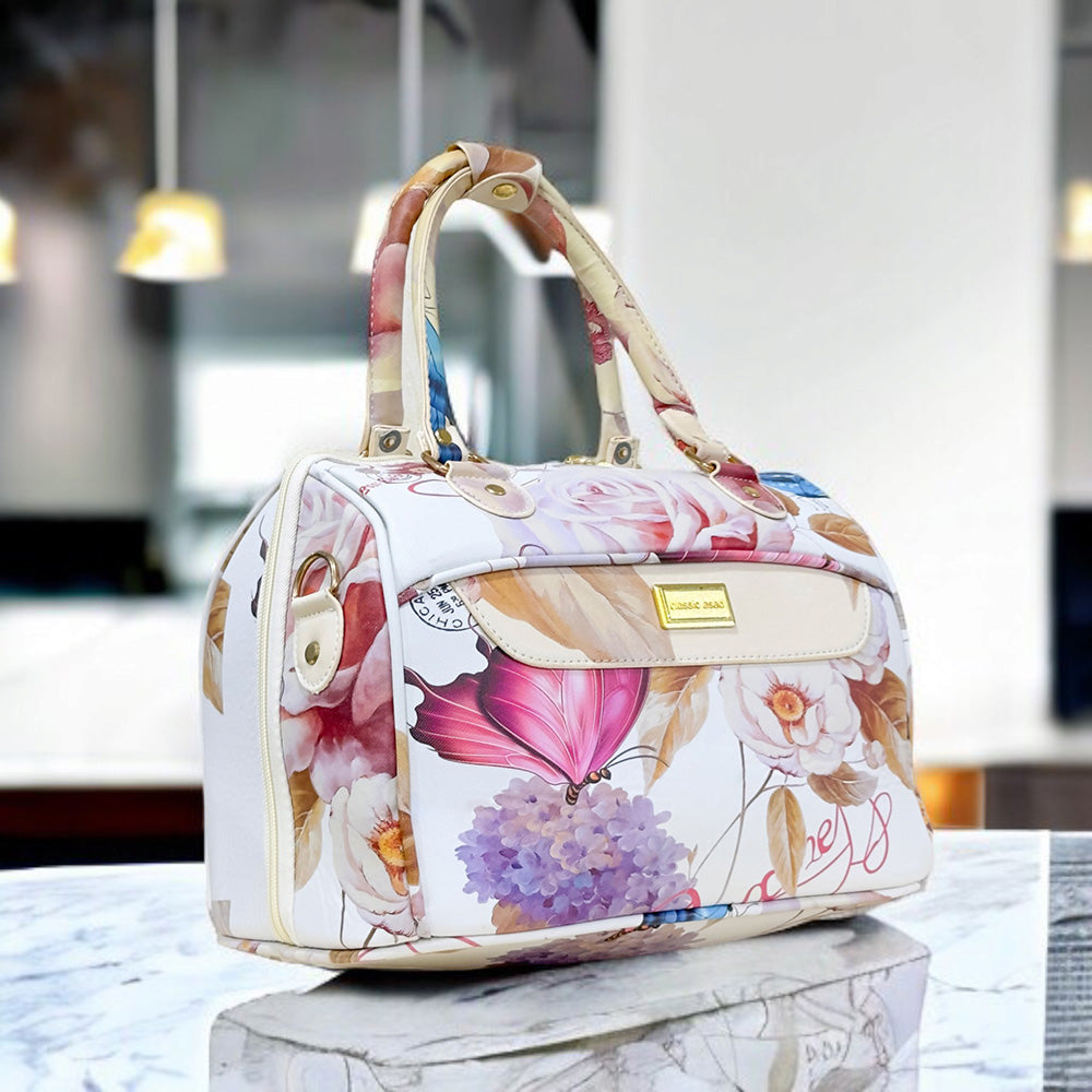 Butterfly Printed PU Leather Material Soft Shell Luggage Bag | 4 Pcs Set 7, 20, 24 and 28 inches