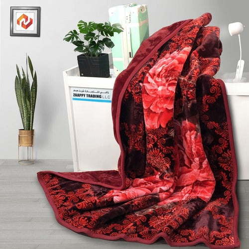 King Size Carved Microvelour Polyester Blanket, Gray Backprint
