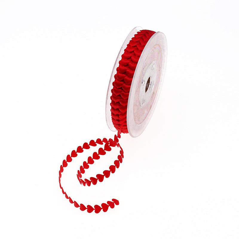 Red Heart Shaped Lace Trim Valentine's Day Wrapping Ribbon For Decor