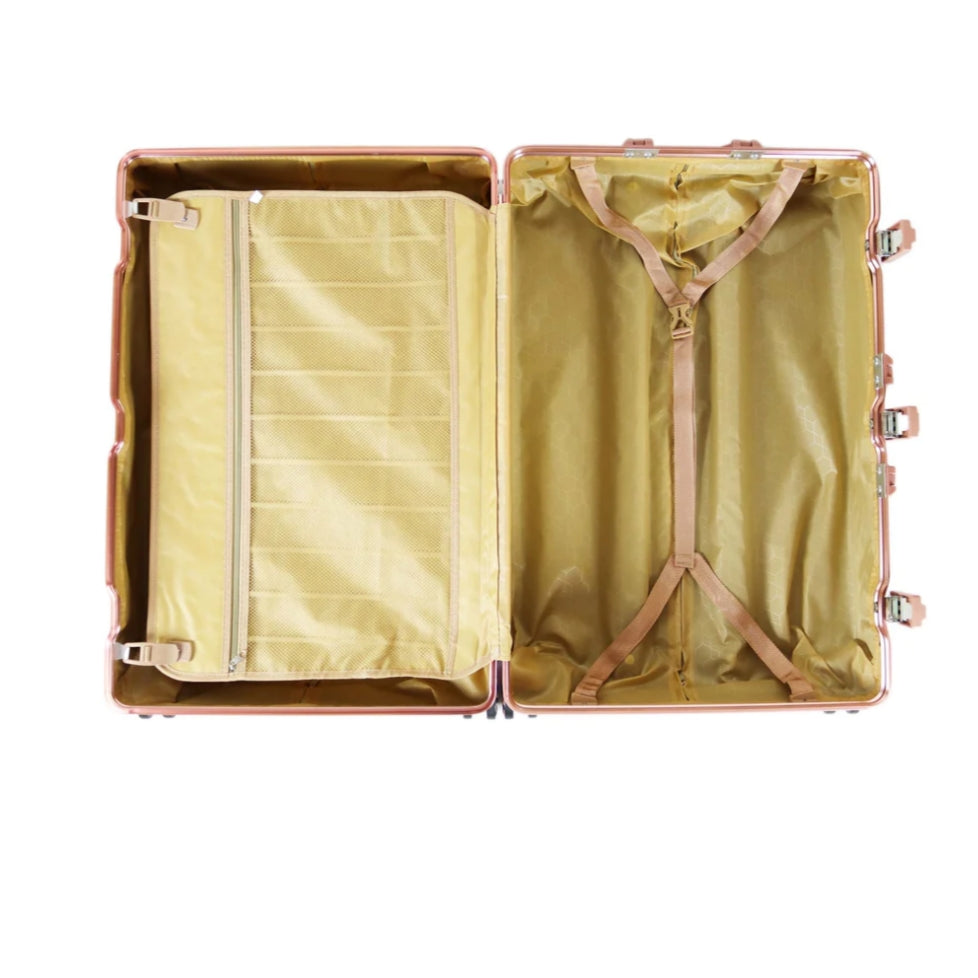 28 Inch Rose Gold Colour Aluminium Framed Hard Shell Without Zipper TSA Luggage with Spinner Wheel