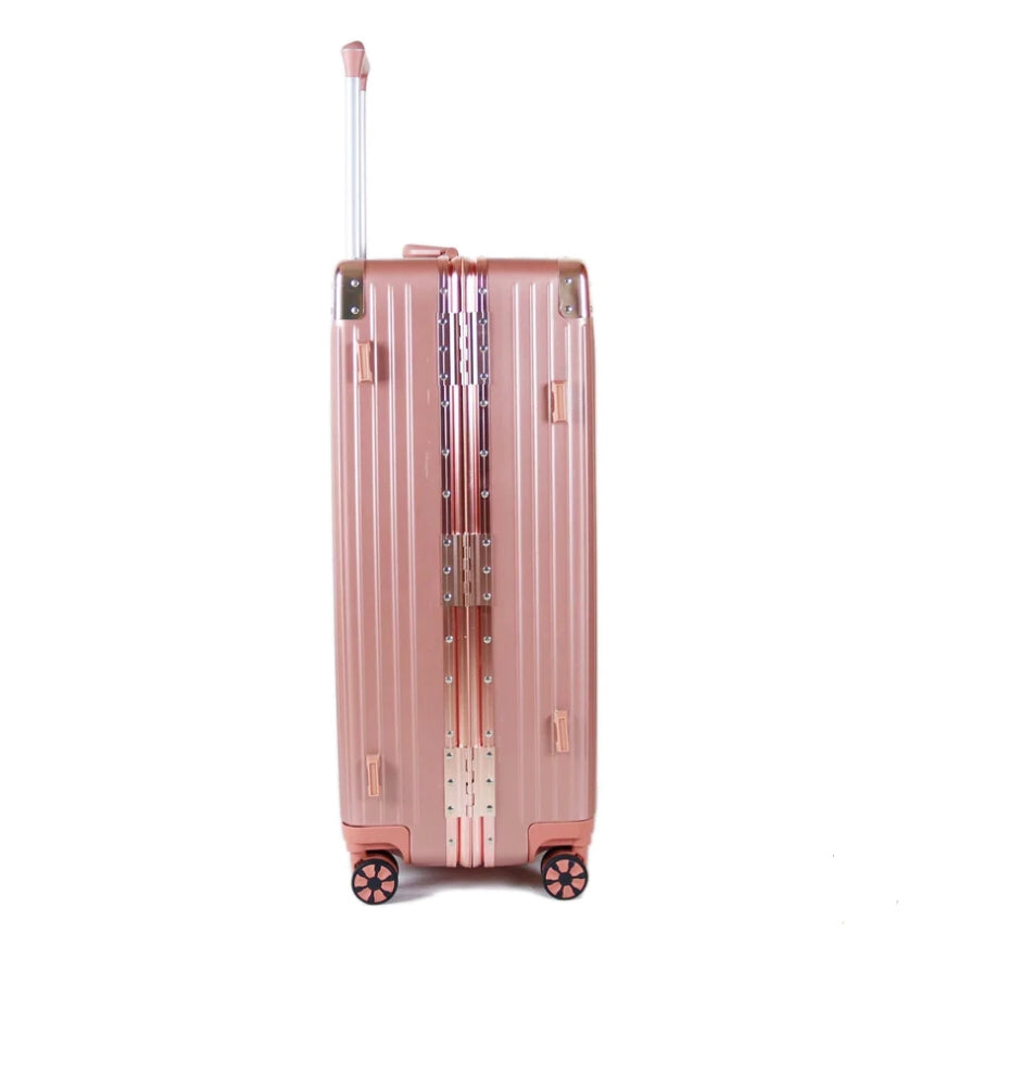 28 Inch Rose Gold Colour Aluminium Framed Hard Shell Without Zipper TSA Luggage with Spinner Wheel