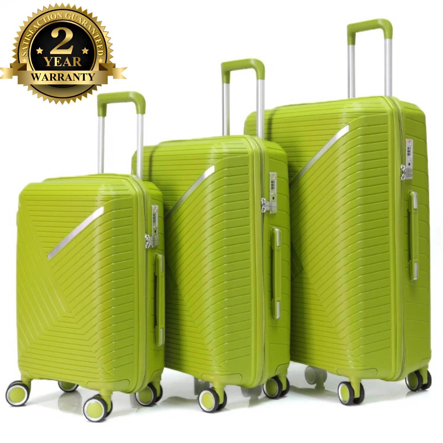 3 Piece Set 20, 24 and 28 Inches Green Advanced PP Luggage Bag With Double Spinner Wheel