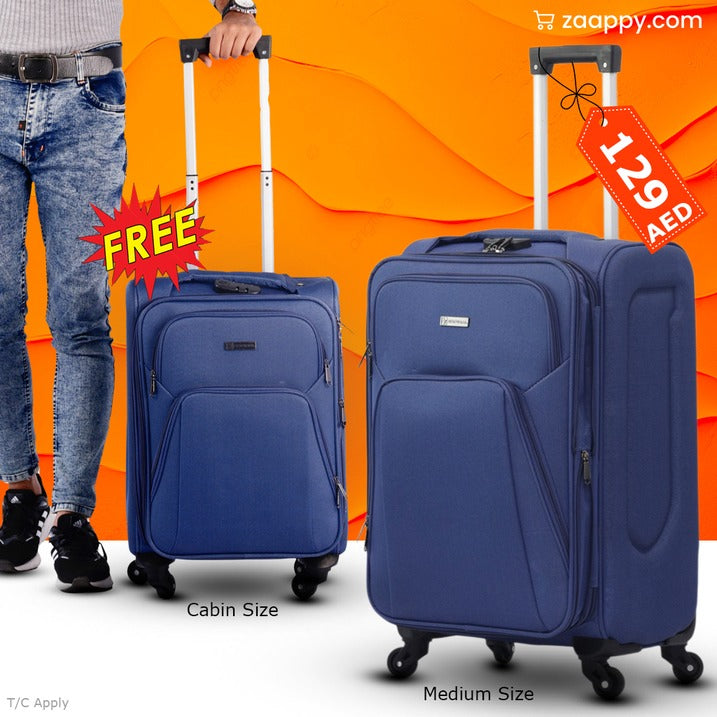 Buy 1 Get 1 Free | Medium Size 24" Soft Material 4 Wheel Luggage Bag | Cabin Size FREE | 20-25 Kg Capacity